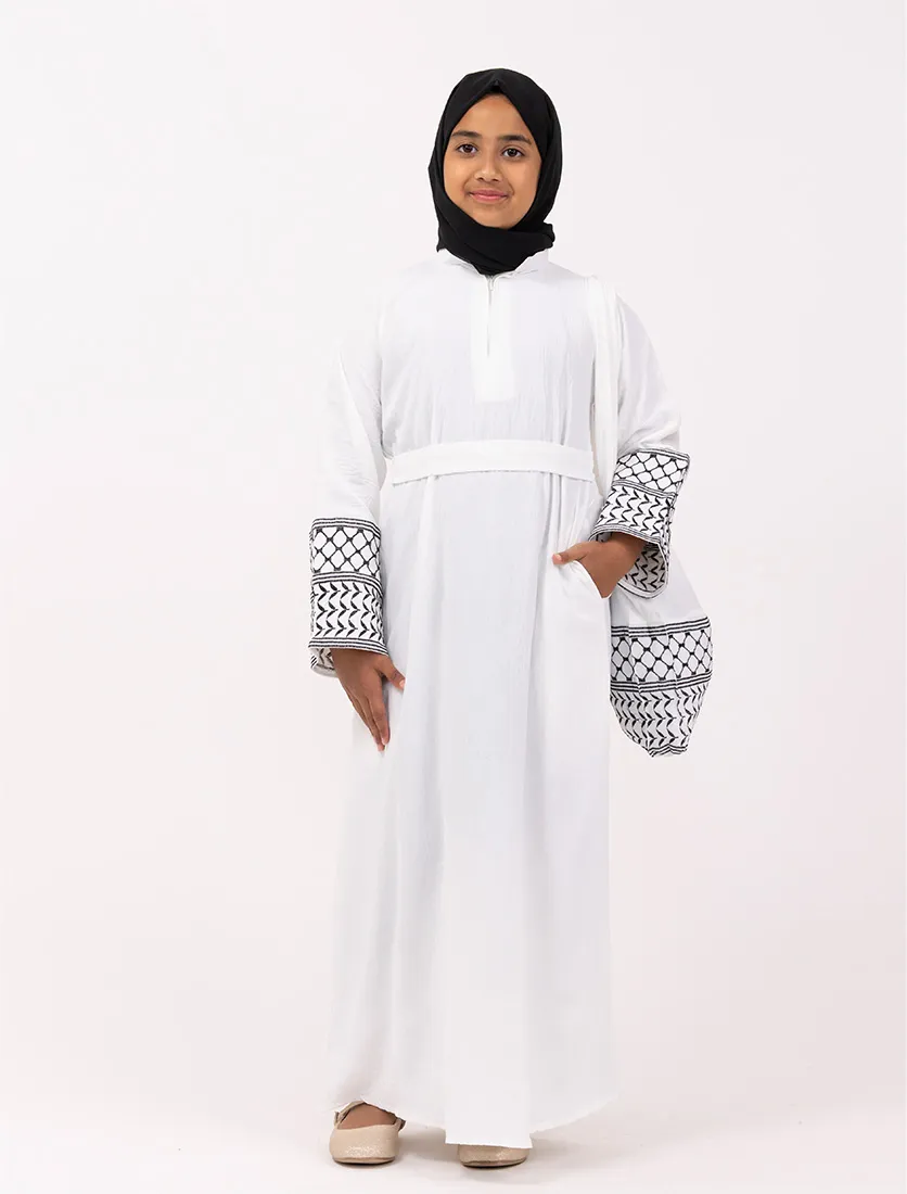 Girls White Keffiyeh Basic Abaya